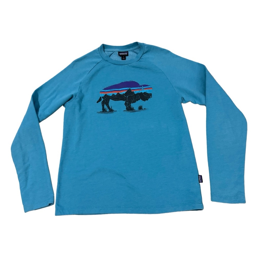 Patagonia Buffalo Crewneck Sweatshirt Womens Small Blue Pullover